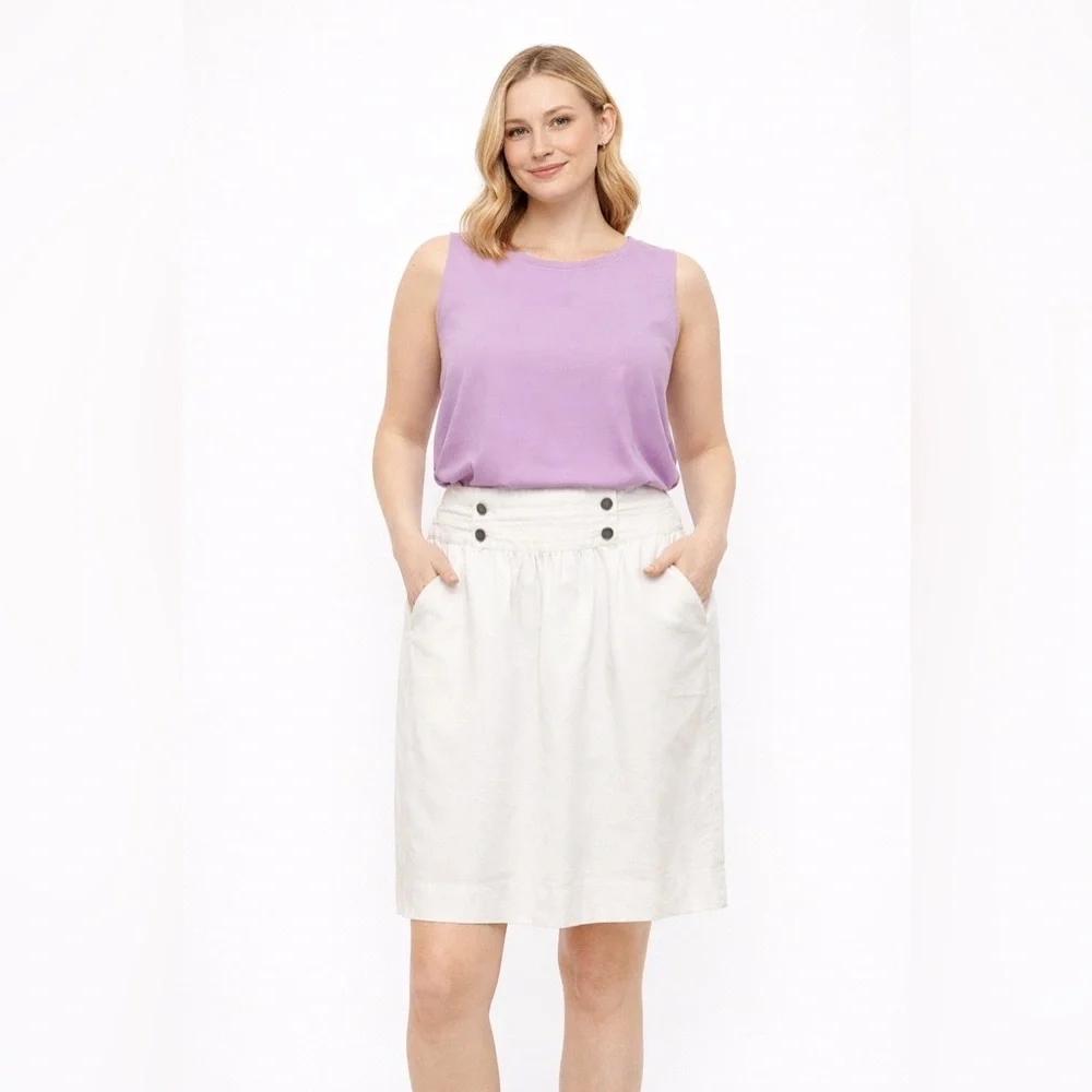 Tory Burch 100% LINEN off white‎ high-Waist Button-Detail Midi Skirt 10